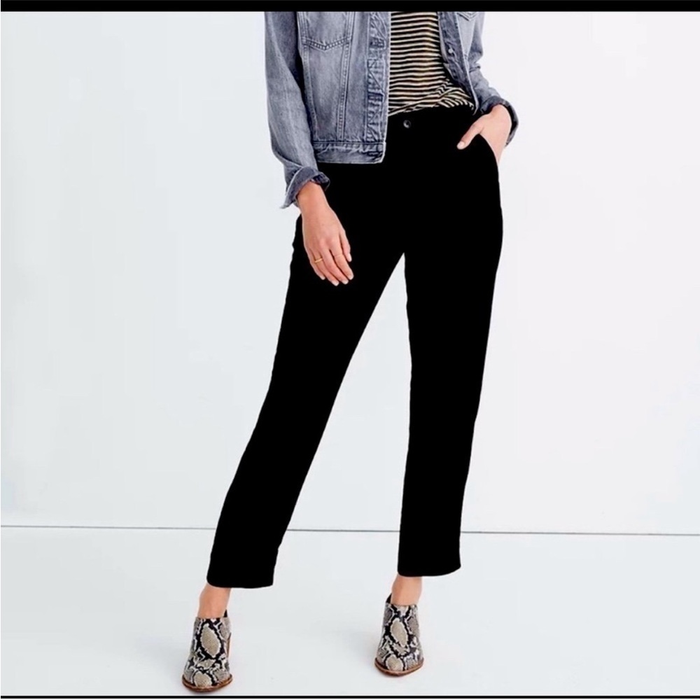 Madewell Drapey High Waist Crop Linen Blend Track Trouser Black Size Medium
